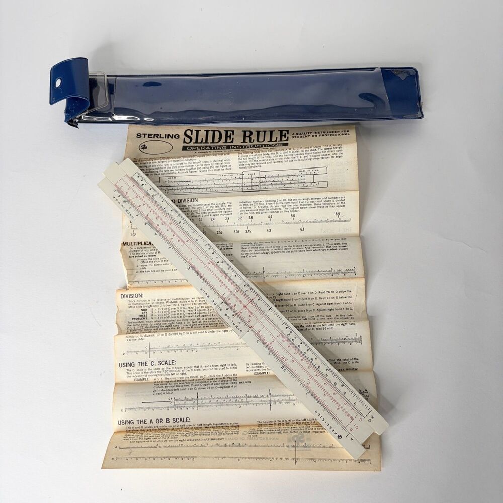 Vintage Sterling Plastics Co Slide Ruler Precision With Instructions and case